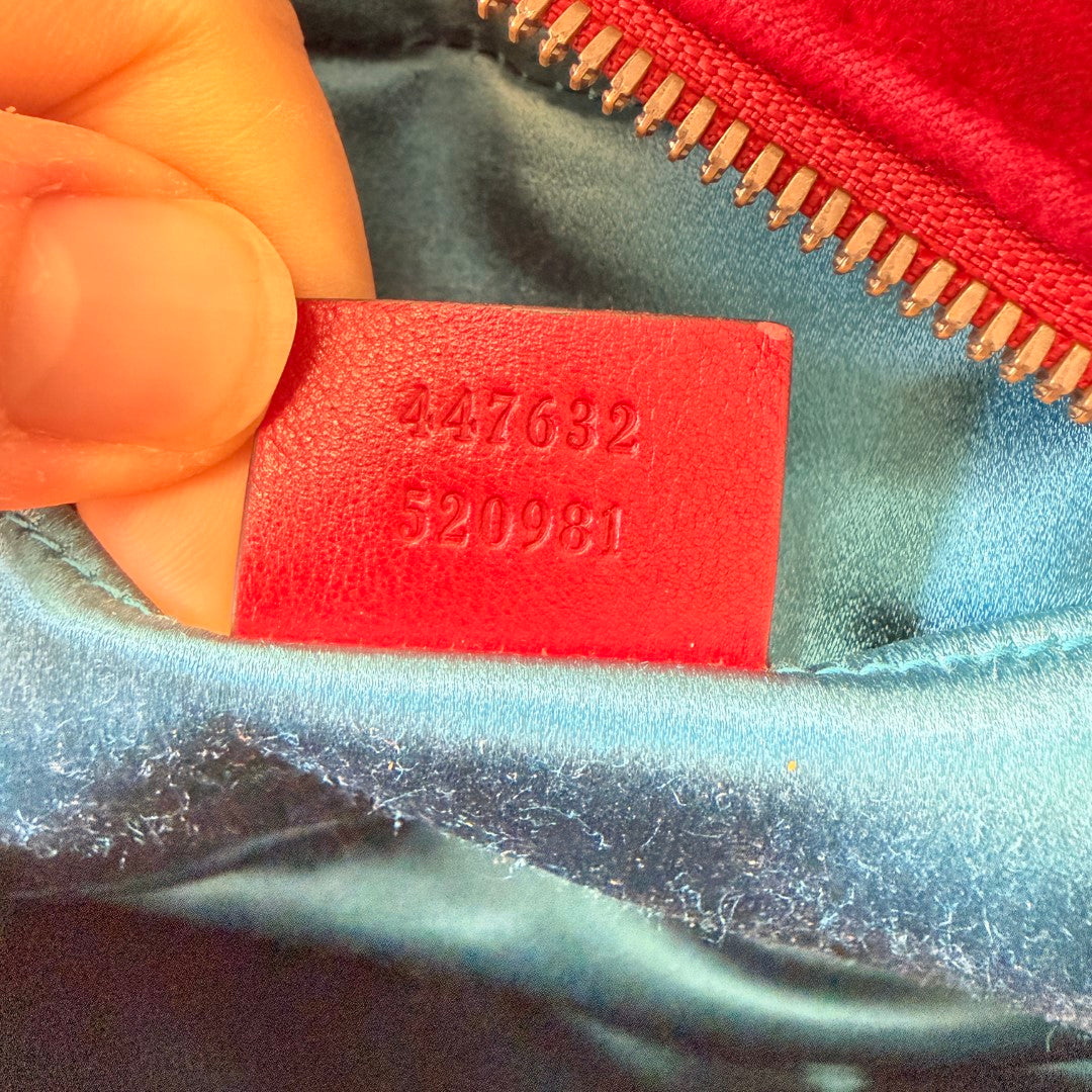 Gucci Velvet Matelasse Small GG Marmont Chain Shoulder Bag Red