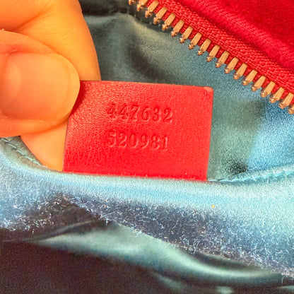 Gucci Velvet Matelasse Small GG Marmont Chain Shoulder Bag Red