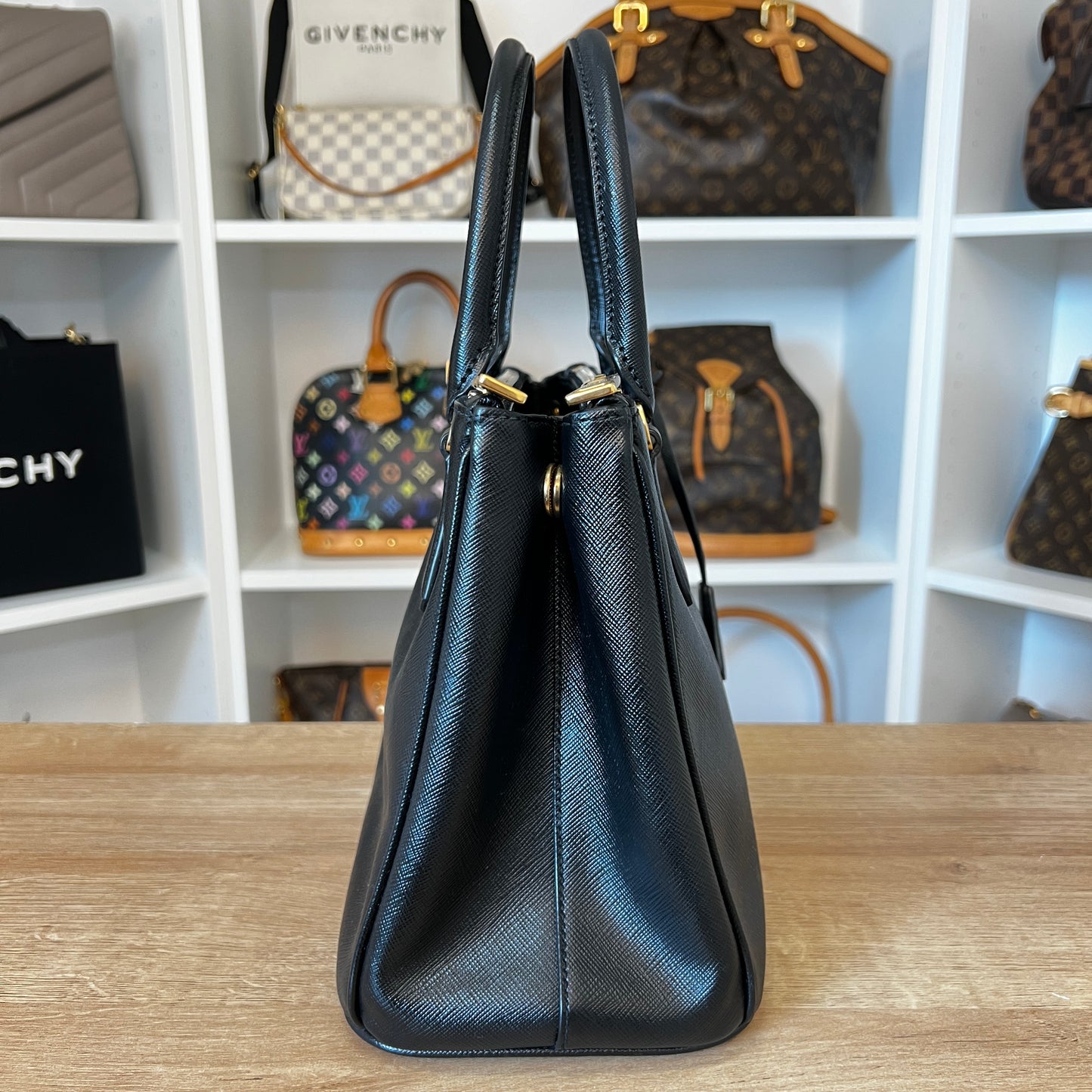 Prada Saffiano Small Galleria Double Zip Tote Black