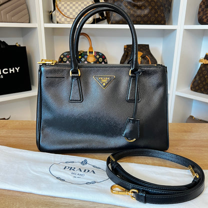 Prada Saffiano Small Galleria Double Zip Tote Black