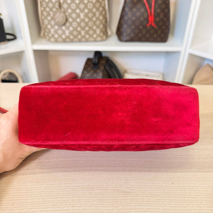 Gucci Velvet Matelasse Small GG Marmont Chain Shoulder Bag Red