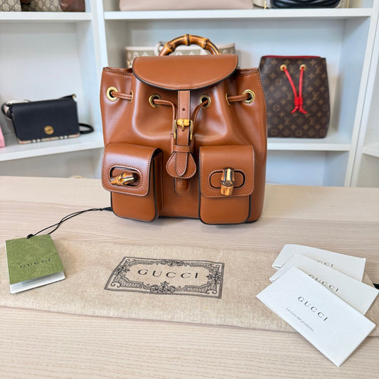 Gucci Calfskin Bamboo Backpack Mystic Brown