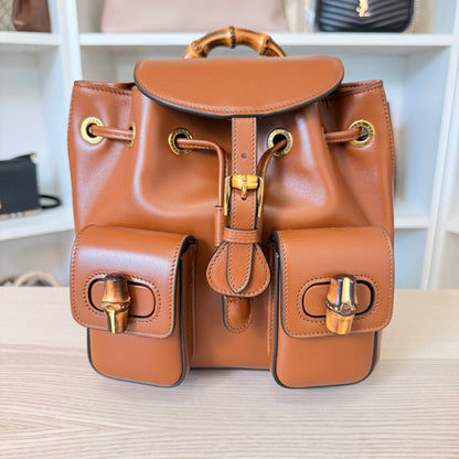 Gucci Calfskin Bamboo Backpack Mystic Brown