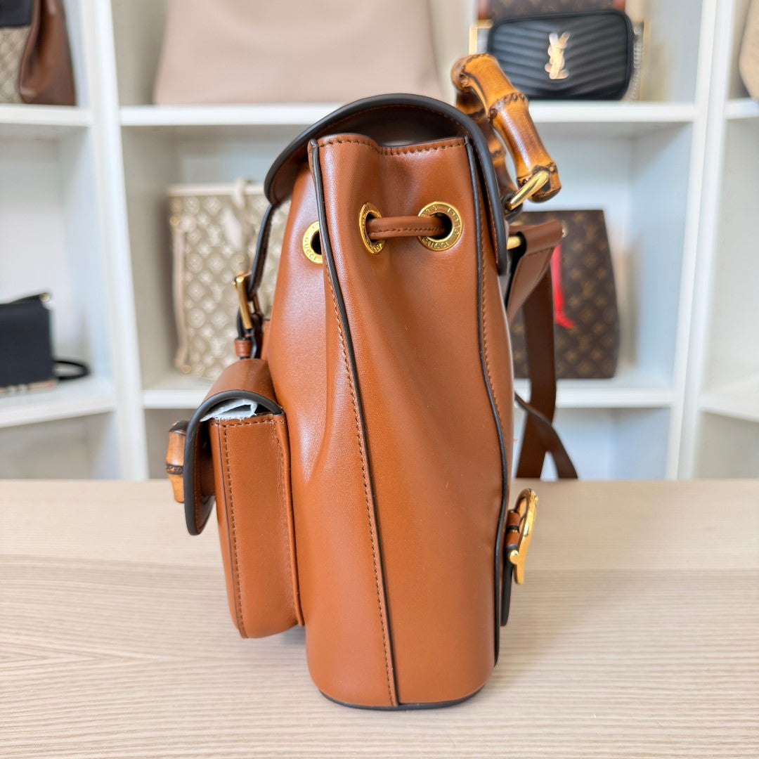 Gucci Calfskin Bamboo Backpack Mystic Brown