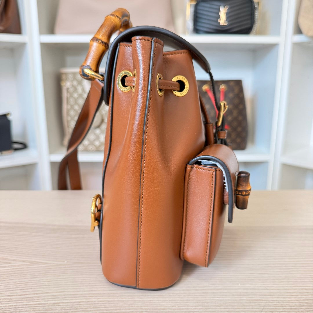 Gucci Calfskin Bamboo Backpack Mystic Brown