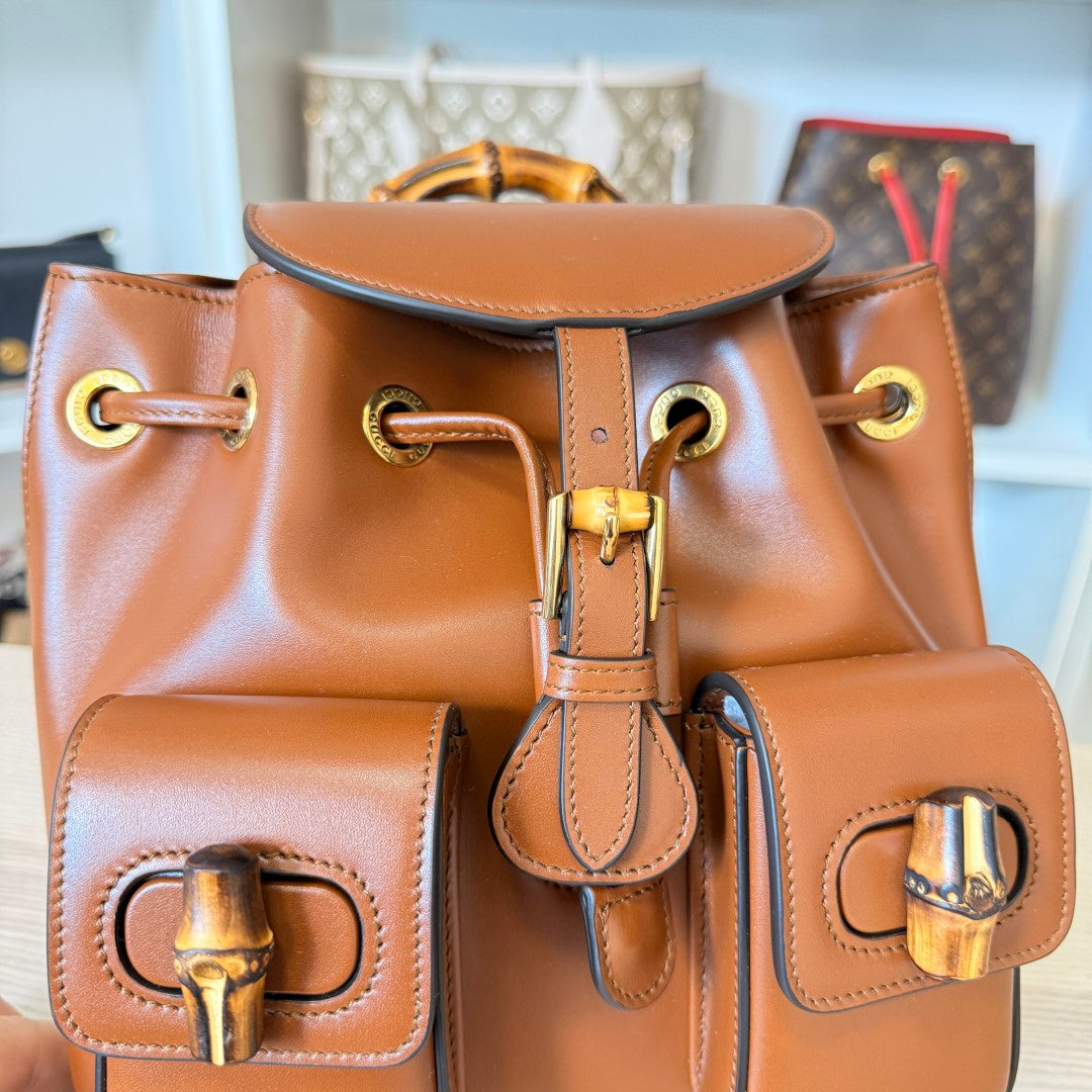 Gucci Calfskin Bamboo Backpack Mystic Brown
