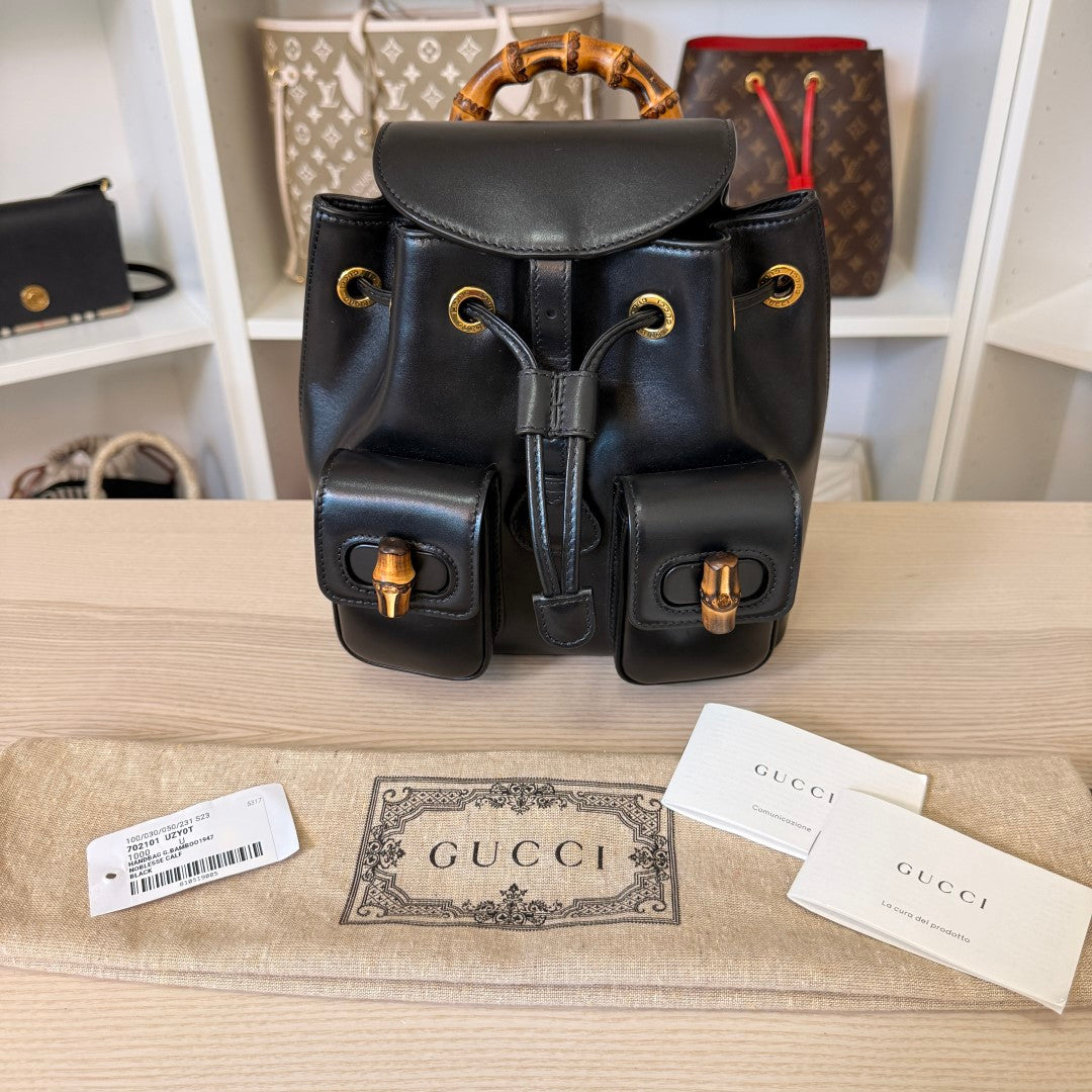 Gucci Calfskin Bamboo Backpack Mystic Black