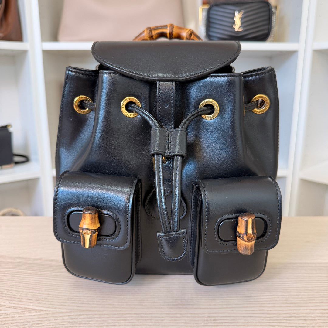 Gucci Calfskin Bamboo Backpack Mystic Black
