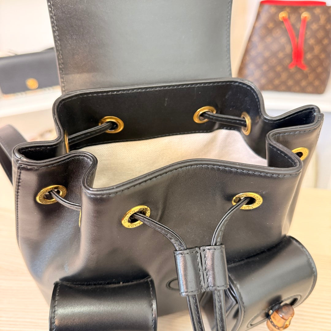 Gucci Calfskin Bamboo Backpack Mystic Black