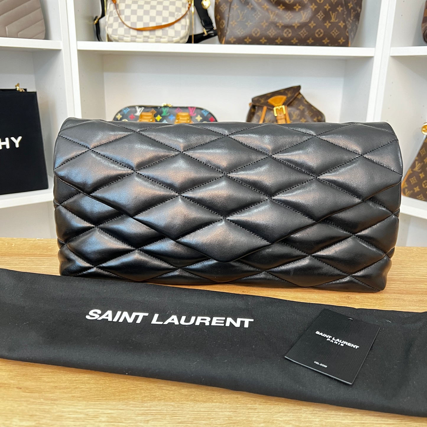 Saint Laurent Lambskin Quilted Sade Puffer Envelope Clutch Black