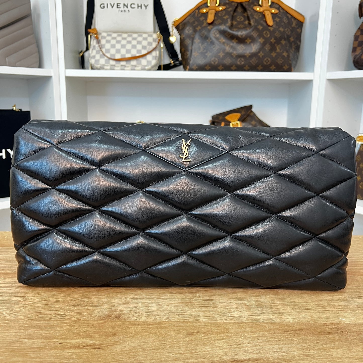 Saint Laurent Lambskin Quilted Sade Puffer Envelope Clutch Black