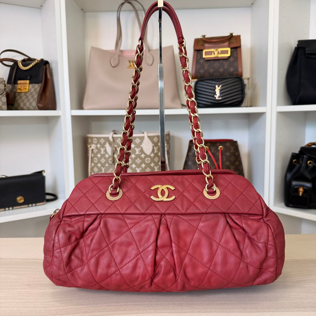 Chanel Chic Quilted Bowling Bag Calfskin Leather Red