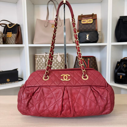 Chanel Chic Quilted Bowling Bag Calfskin Leather Red