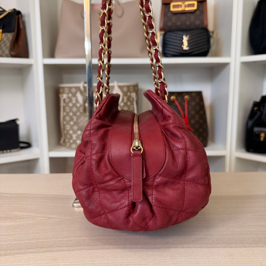 Chanel Chic Quilted Bowling Bag Calfskin Leather Red