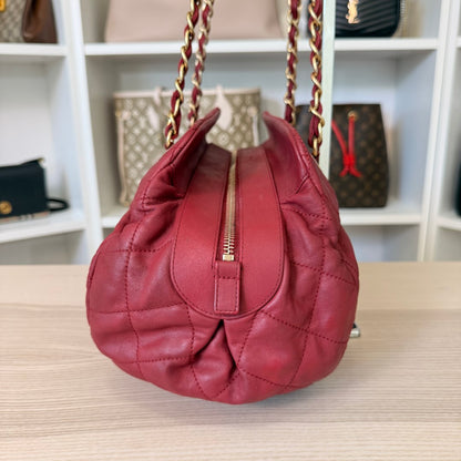 Chanel Chic Quilted Bowling Bag Calfskin Leather Red