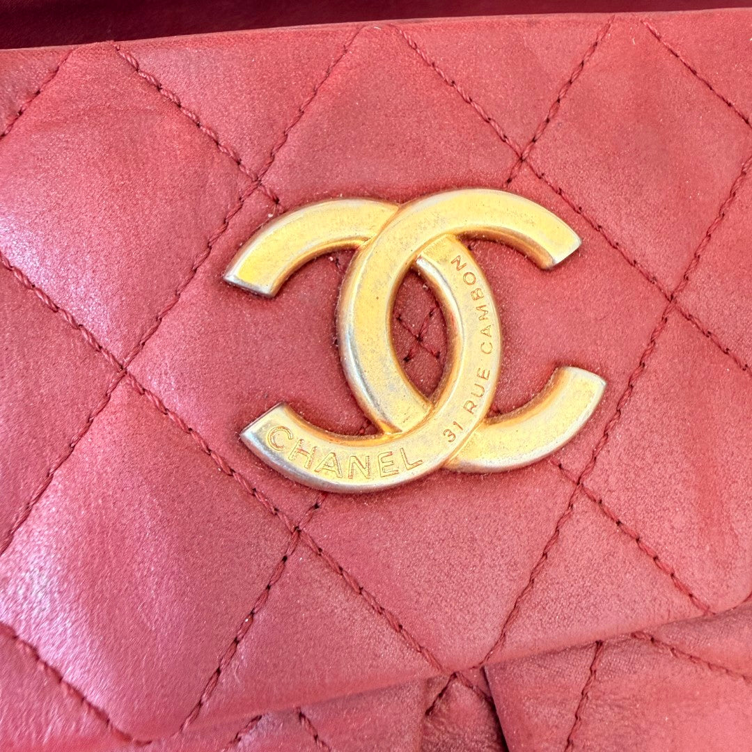 Chanel Chic Quilted Bowling Bag Calfskin Leather Red