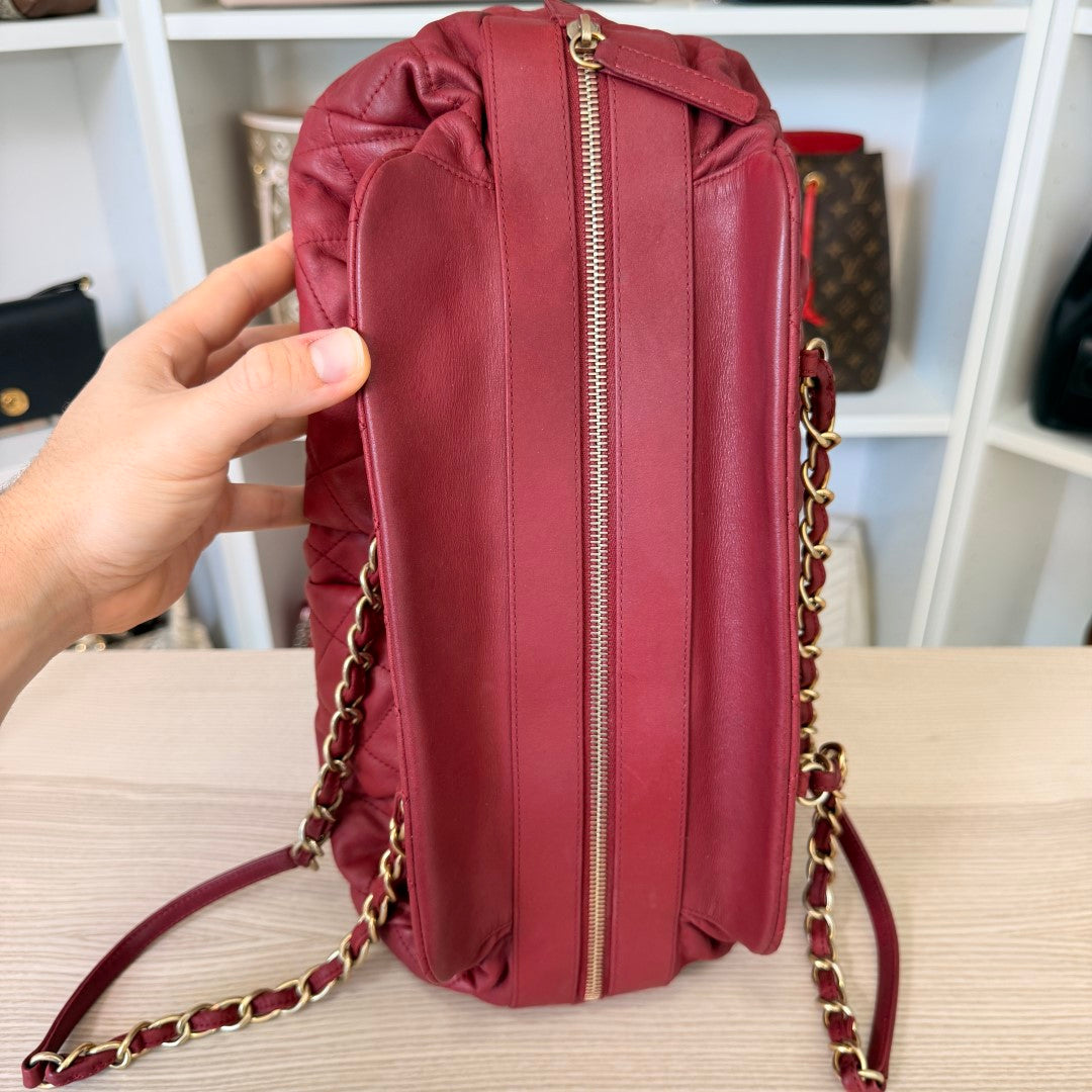 Chanel Chic Quilted Bowling Bag Calfskin Leather Red