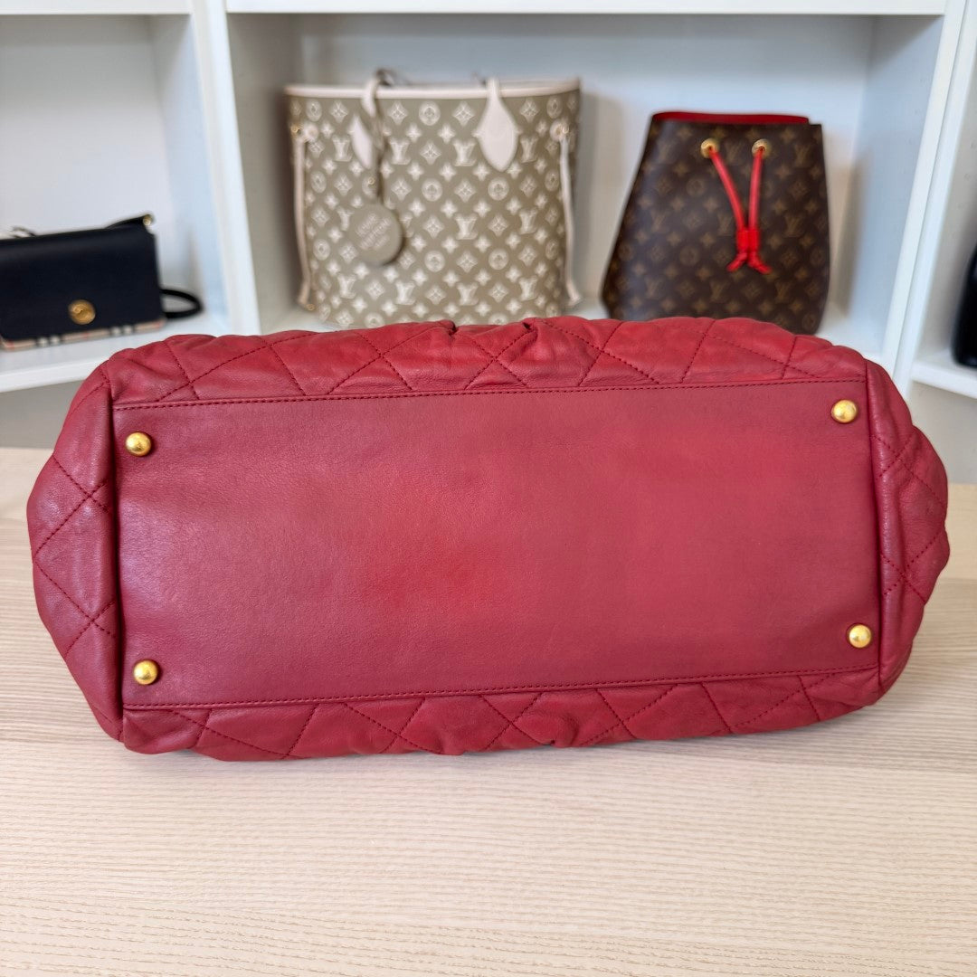 Chanel Chic Quilted Bowling Bag Calfskin Leather Red
