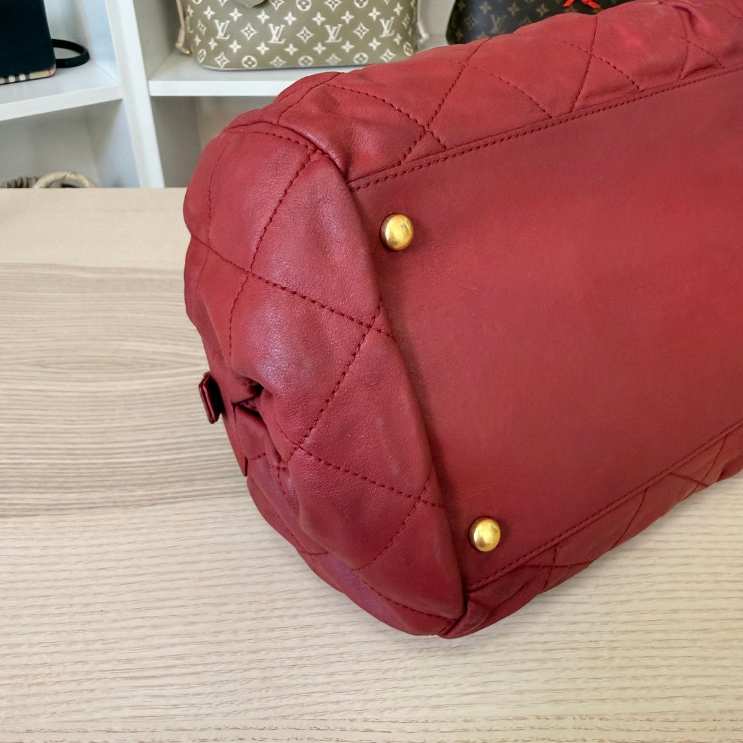 Chanel Chic Quilted Bowling Bag Calfskin Leather Red