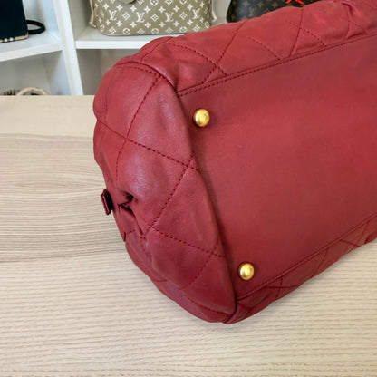 Chanel Chic Quilted Bowling Bag Calfskin Leather Red