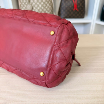 Chanel Chic Quilted Bowling Bag Calfskin Leather Red