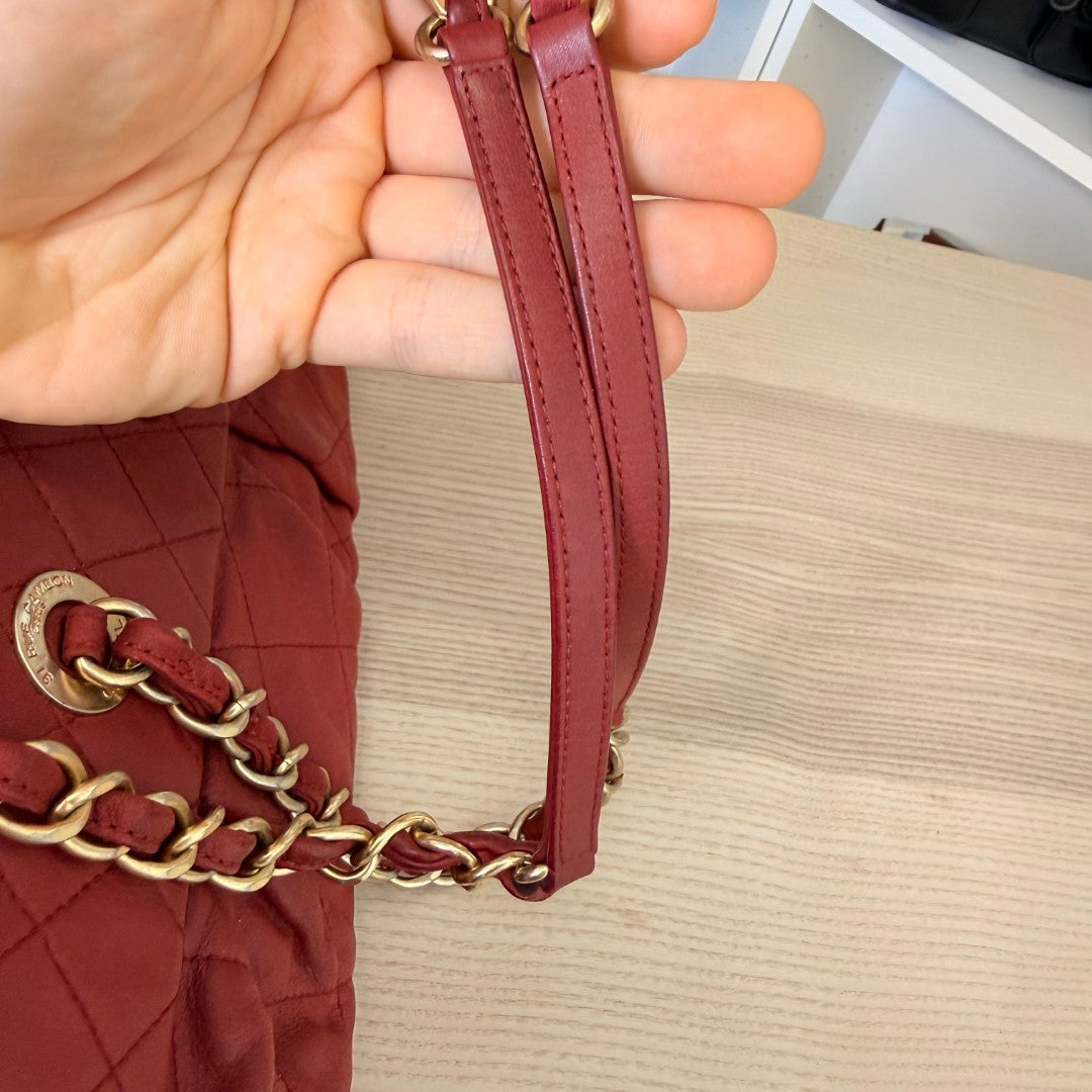 Chanel Chic Quilted Bowling Bag Calfskin Leather Red
