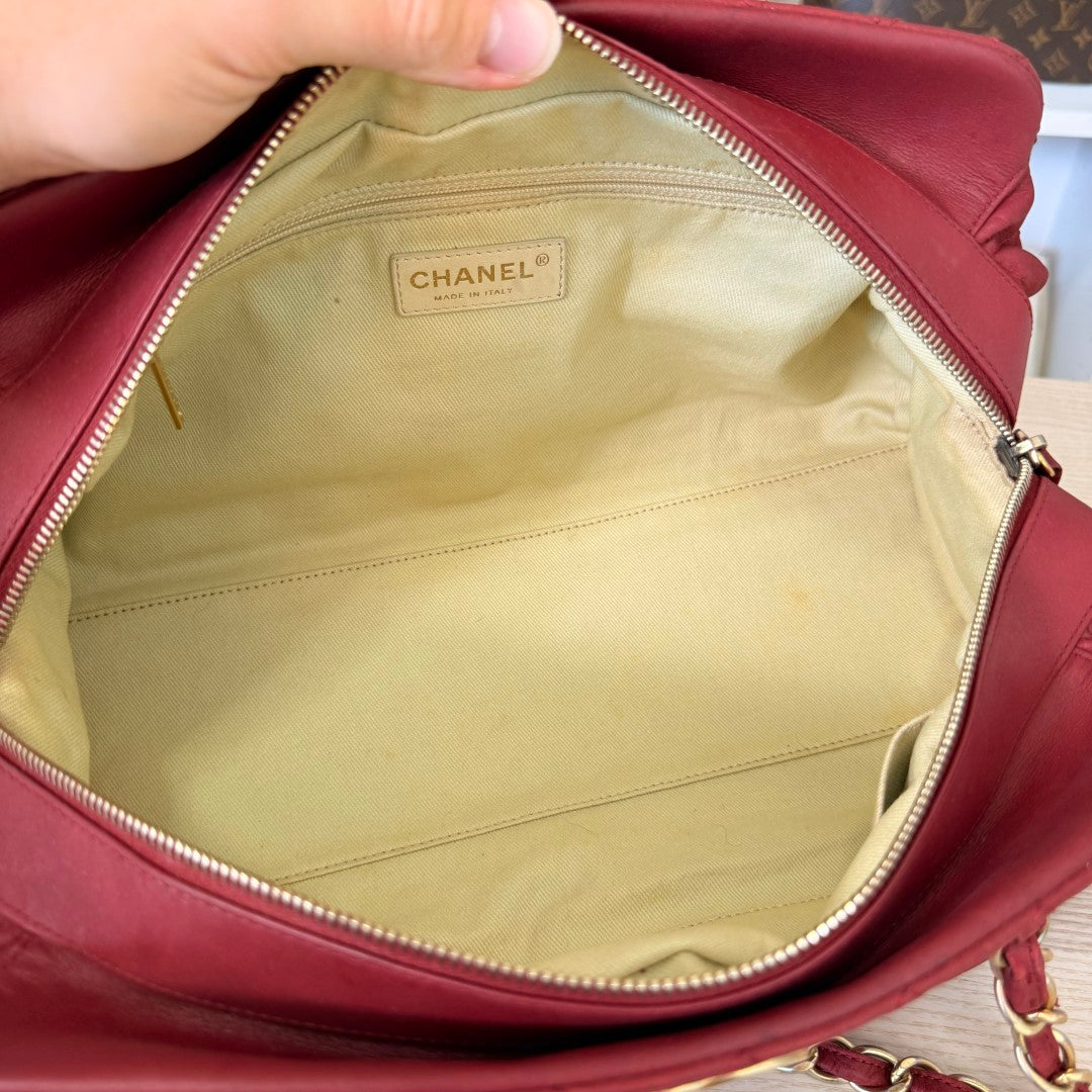 Chanel Chic Quilted Bowling Bag Calfskin Leather Red