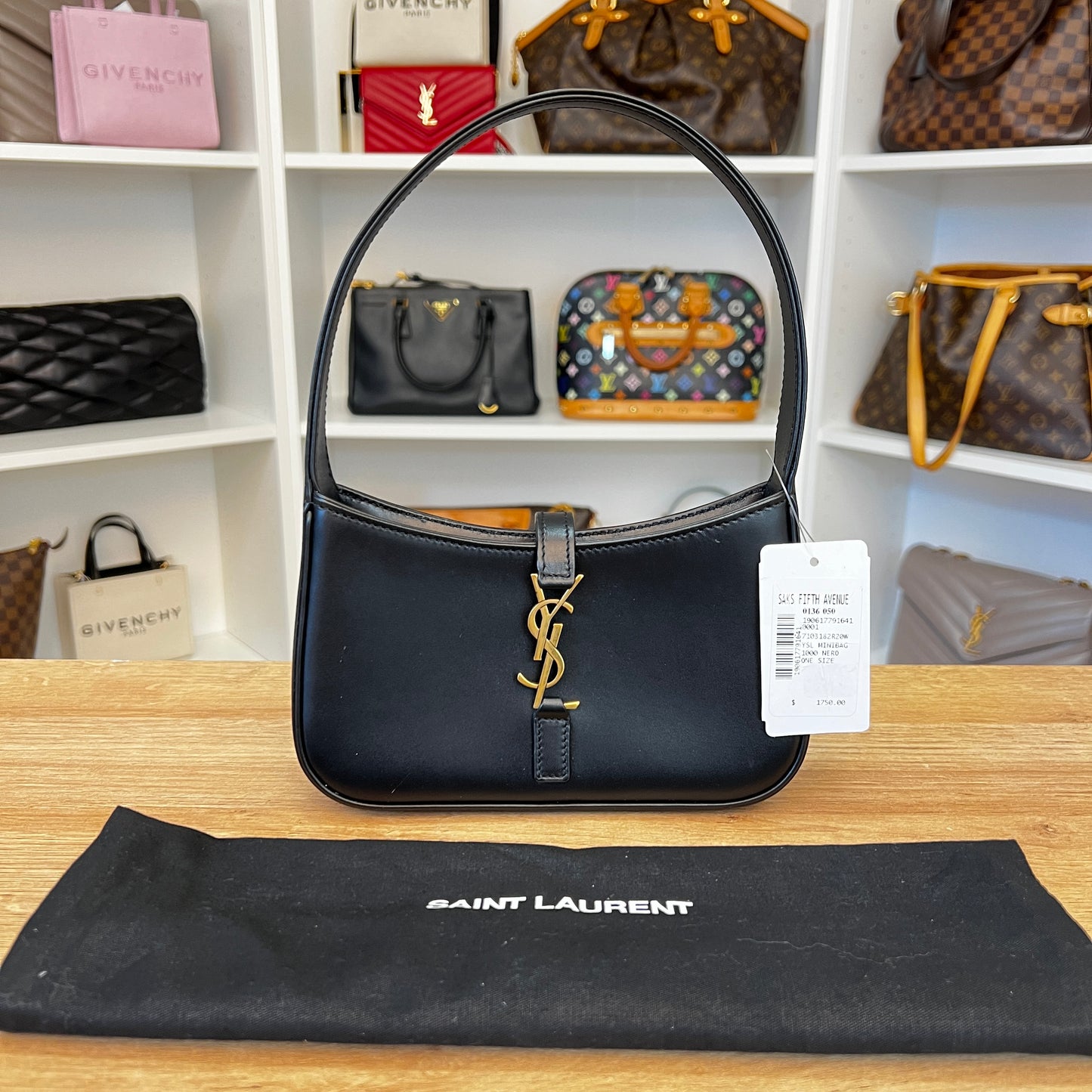 Saint Laurent Smooth Calfskin Le 5 A 7 Mini Hobo Black GHW