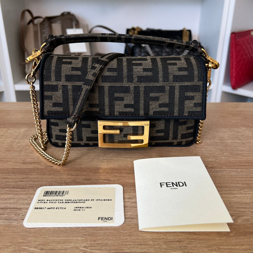 Fendi Baguette Mini Brown FF Jacquard Fabric