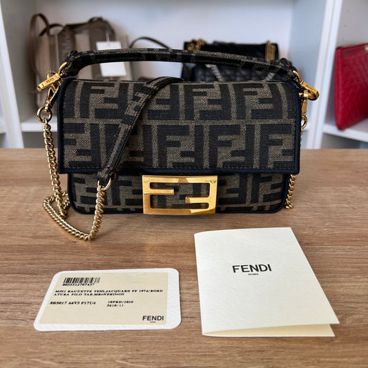 Fendi Baguette Mini Brown FF Jacquard Fabric