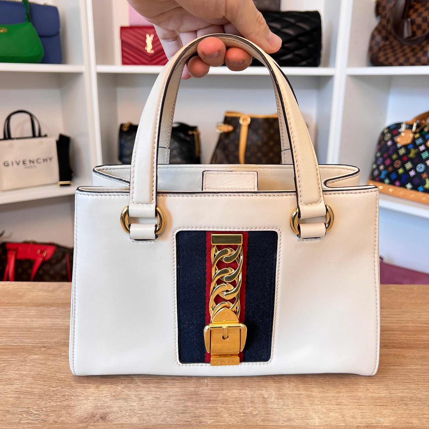 Gucci Sylvie White Leather Tote Medium