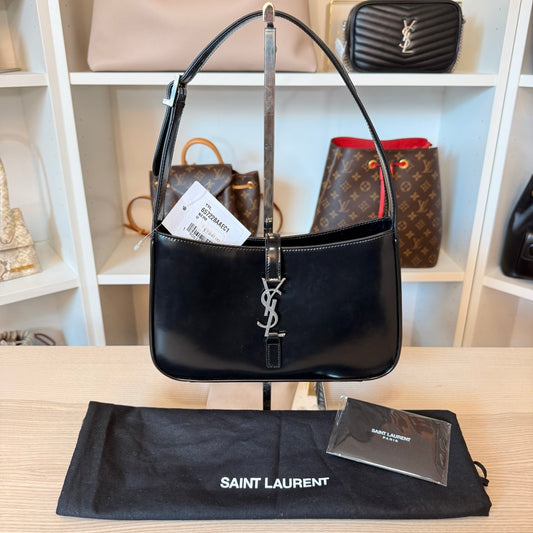 Saint Laurent YSL Le 5 A 7 Black Smooth Leather / Silver