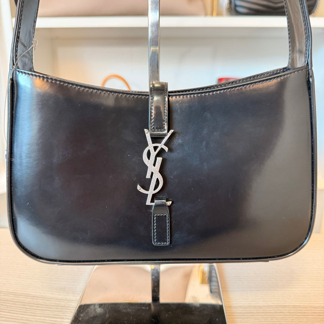 Saint Laurent YSL Le 5 A 7 Black Smooth Leather / Silver