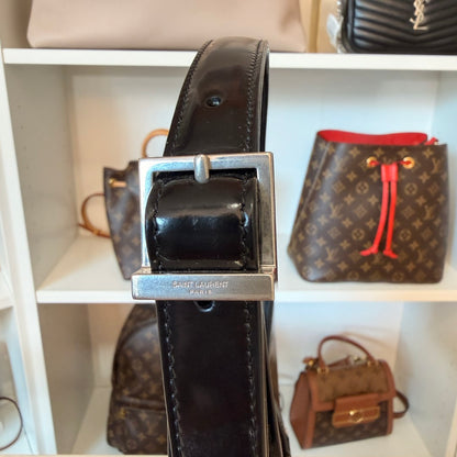 Saint Laurent YSL Le 5 A 7 Black Smooth Leather / Silver