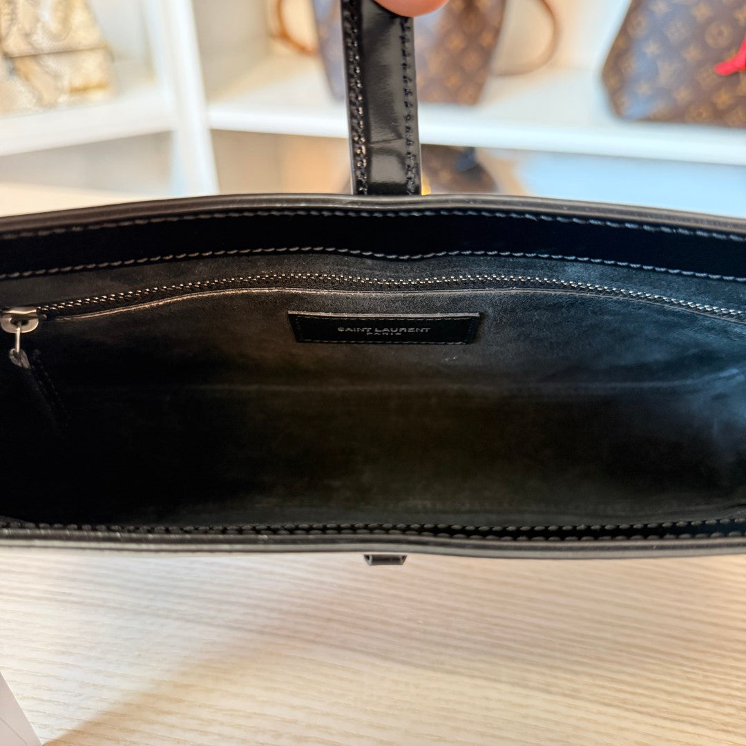 Saint Laurent YSL Le 5 A 7 Black Smooth Leather / Silver