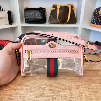 Gucci Vinyl Web Mini Ophidia Transparent Shoulder Bag Perfect Pink