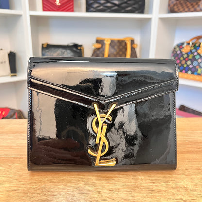 Saint Laurent Patent Monogram Cassandra Clasp Black