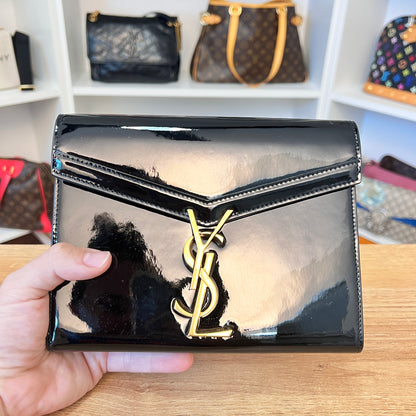 Saint Laurent Patent Monogram Cassandra Clasp Black