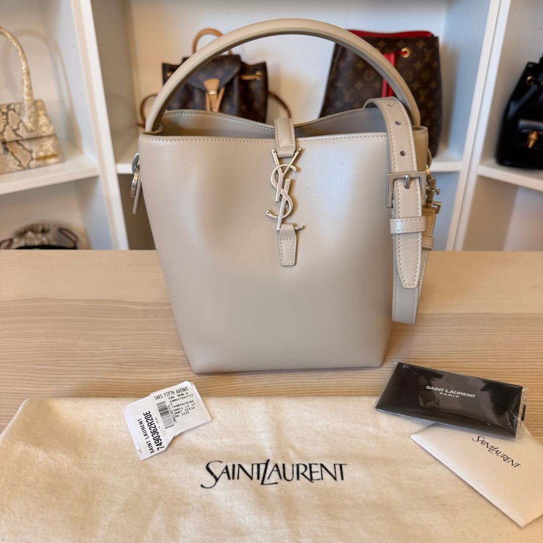 Saint Laurent YSL Le 37 Small Bucket Bag Beige w/ Silver