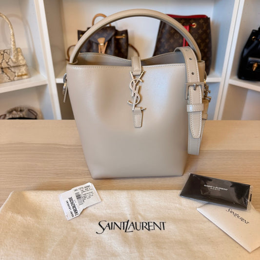 Saint Laurent YSL Le 37 Small Bucket Bag Beige w/ Silver