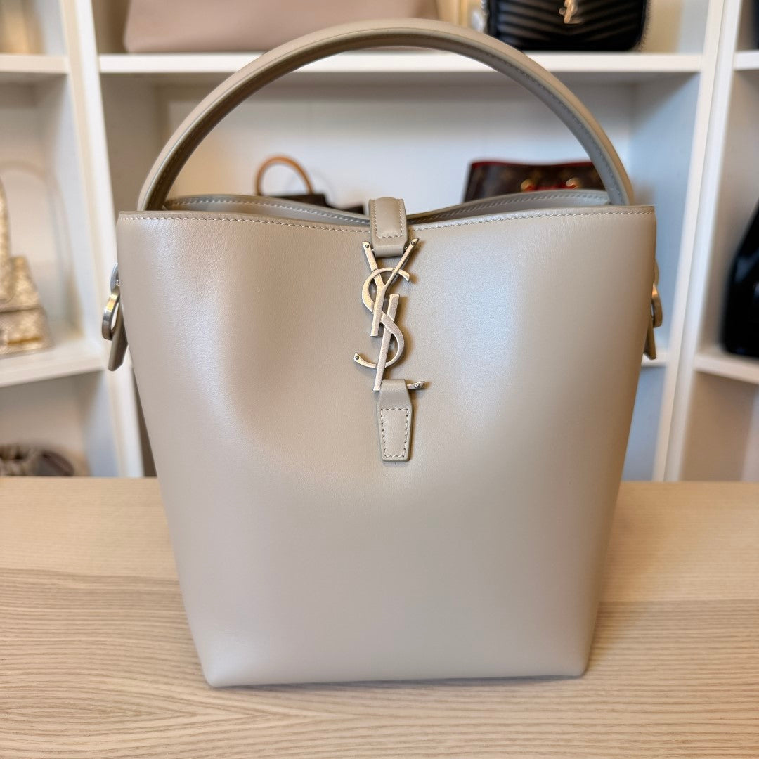 Saint Laurent YSL Le 37 Small Bucket Bag Beige w/ Silver