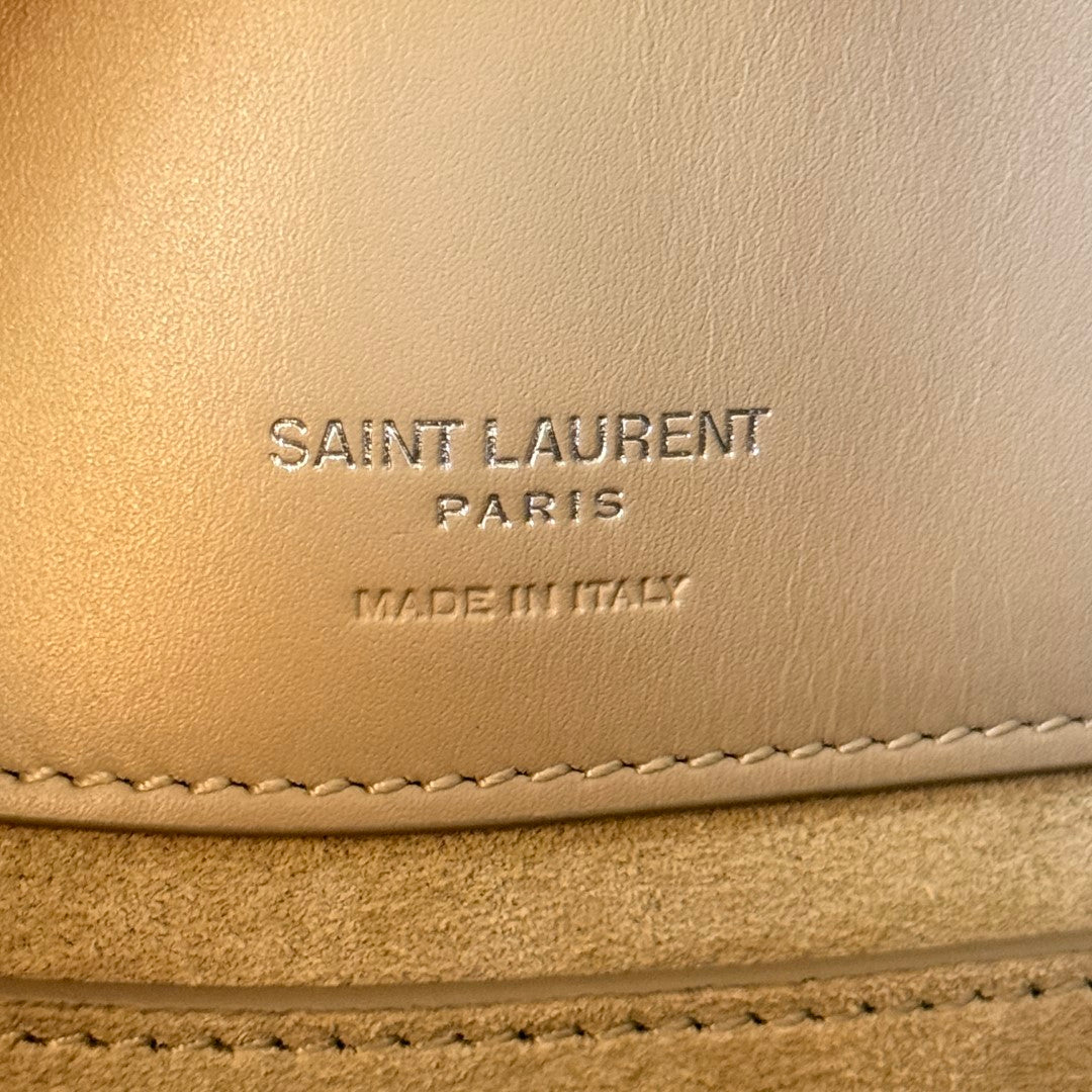 Saint Laurent YSL Le 37 Small Bucket Bag Beige w/ Silver