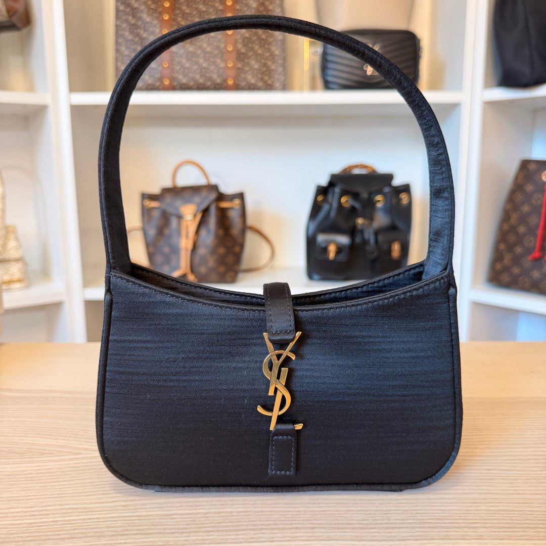 Saint Laurent YSL Mini Satin Le 5 A 7 Noir w/ Gold