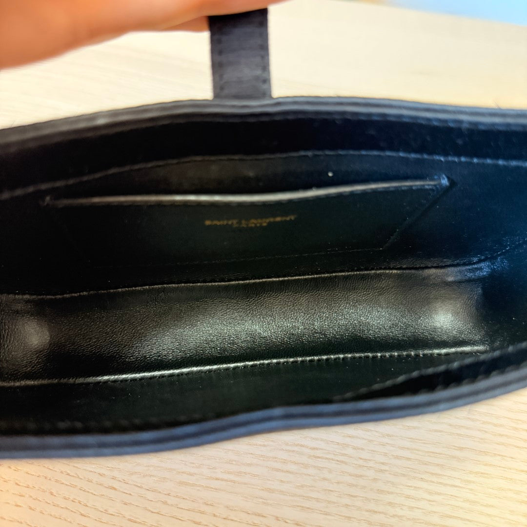 Saint Laurent YSL Mini Satin Le 5 A 7 Noir w/ Gold