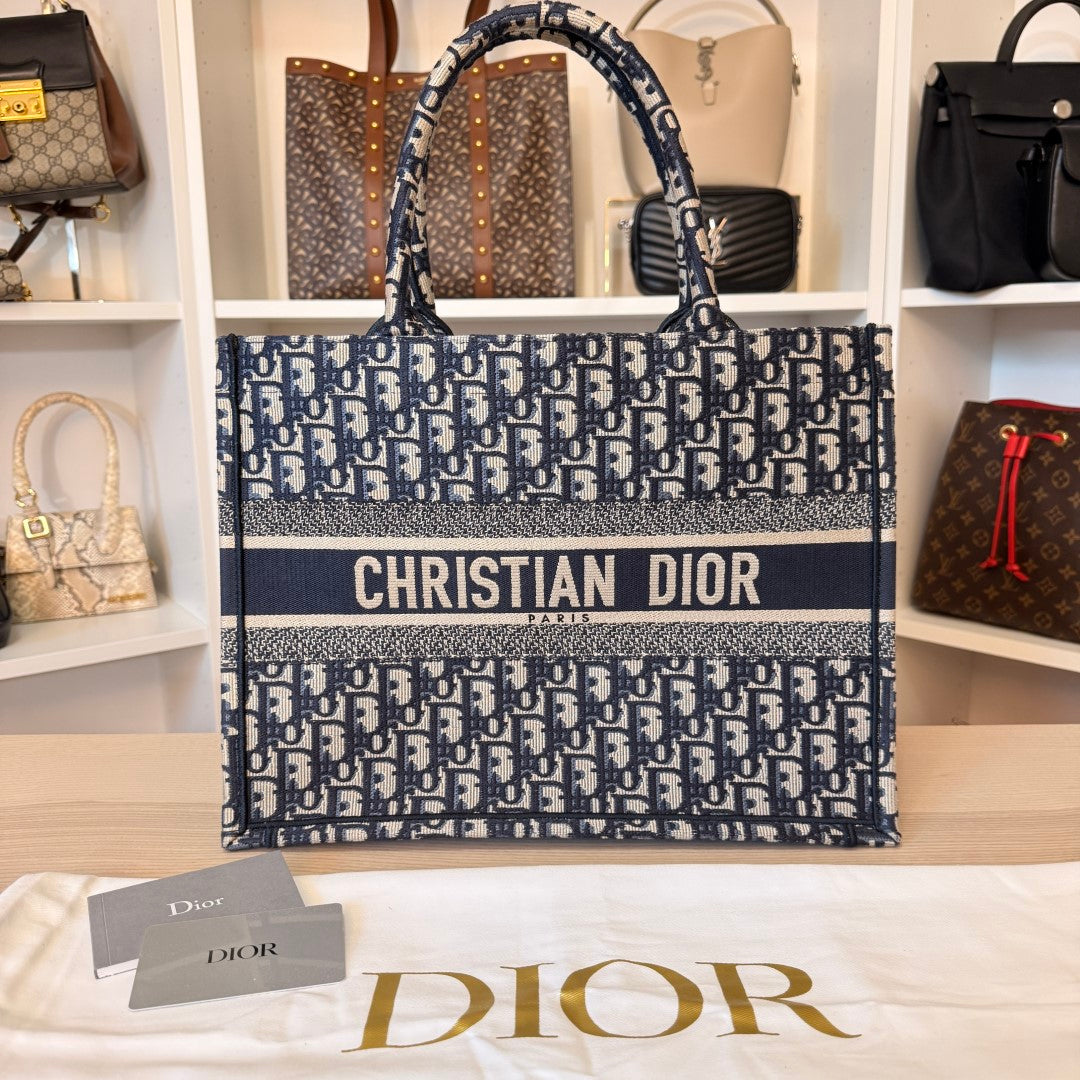 Christian Dior Book Tote Oblique Medium Blue