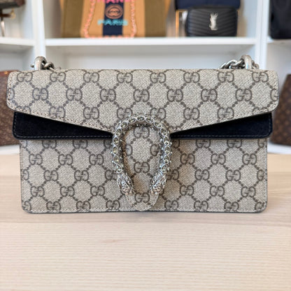 Gucci GG Supreme Monogram Suede Crystal Small Dionysus Shoulder Bag Black