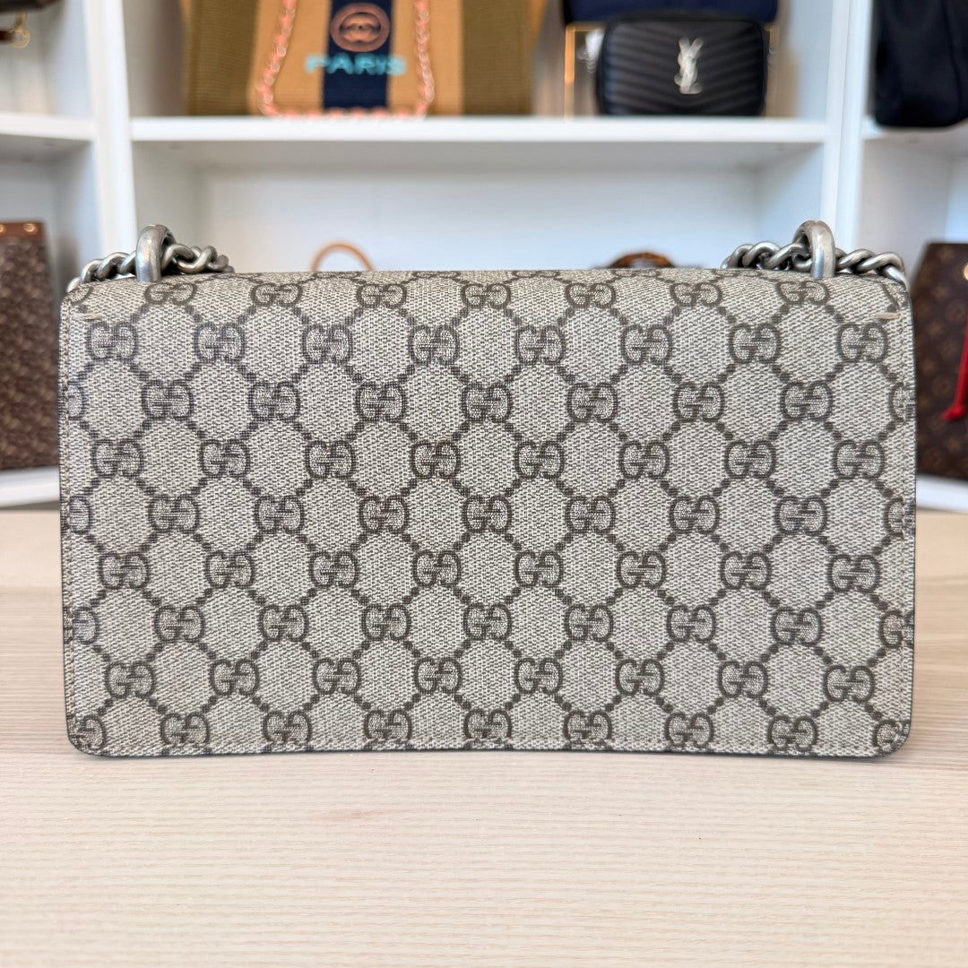 Gucci GG Supreme Monogram Suede Crystal Small Dionysus Shoulder Bag Black