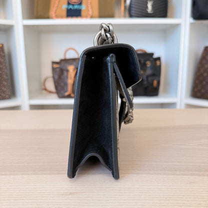 Gucci GG Supreme Monogram Suede Crystal Small Dionysus Shoulder Bag Black