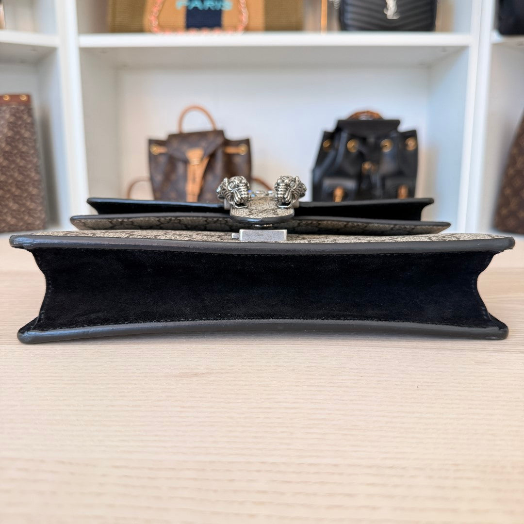 Gucci GG Supreme Monogram Suede Crystal Small Dionysus Shoulder Bag Black