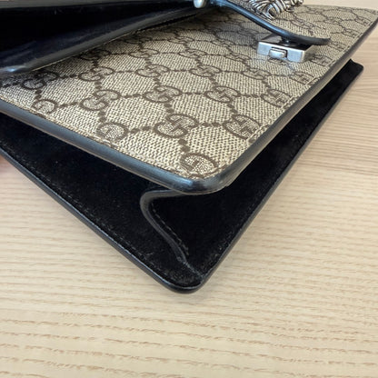 Gucci GG Supreme Monogram Suede Crystal Small Dionysus Shoulder Bag Black